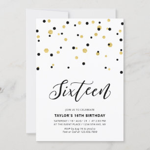 Invitation Black & Gold Simple 16e fête d'Ado