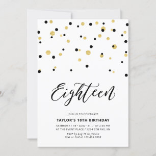 Invitation Black & Gold Simple 18e fête d'Ado