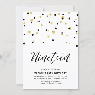 Invitation Black & Gold Simple 19e fête d'Ado