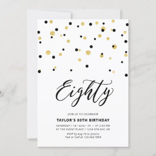 Invitation Black & Gold Simple 80th Birthday Party