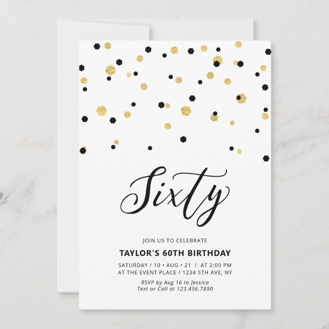Invitation Black & Gold Simple Soixante 60e anniversaire (Devant)