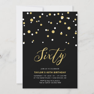 Invitation Black & Gold Simple Soixante 60e Anniversaire Fête
