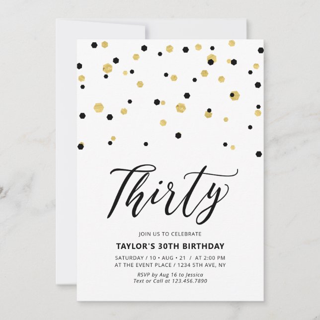 Invitation Black & Gold Simple Trente fête d'anniversaire (Devant)