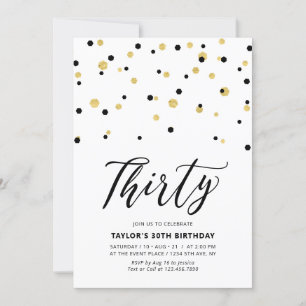 Invitation Black & Gold Simple Trente fête d'anniversaire