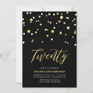 Invitation Black & Gold Simple Vingt 20e Anniversaire Fête In