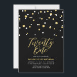 Invitation Black & Gold Simple Vingt et un fête d'anniversair<br><div class="desc">Célébrez votre journée spéciale avec cette invitation minimale pour 21e anniversaire. Ce design comprend un script de lettrage "Twenty One" avec des confettis en forme d'hexagone avec un combo noir et or. D'autres designs sont disponibles dans ma boutique BaraBomDesign.</div>