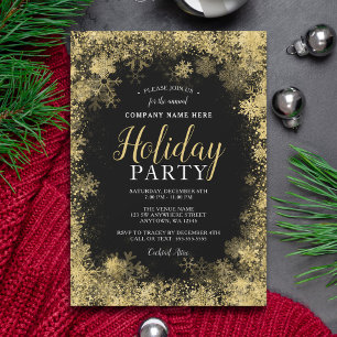 Invitation Black Gold Snowflake Corporate Fête de vacances