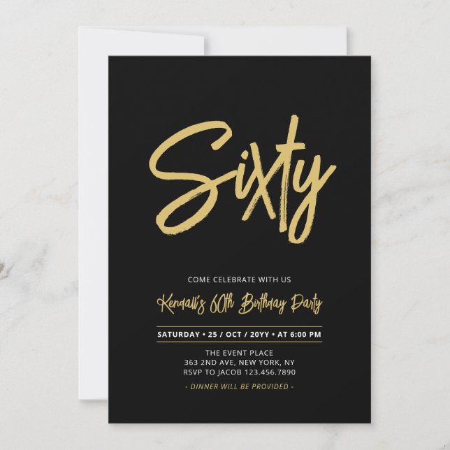 Invitation Black & Gold | Soirée d'anniversaire des 60 ans de (Devant)