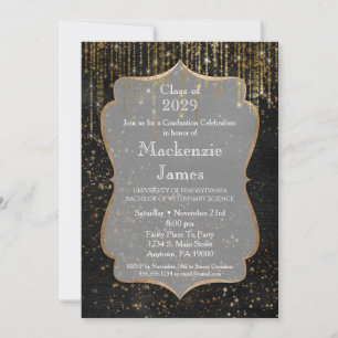 Invitation Black Gold Star Bling