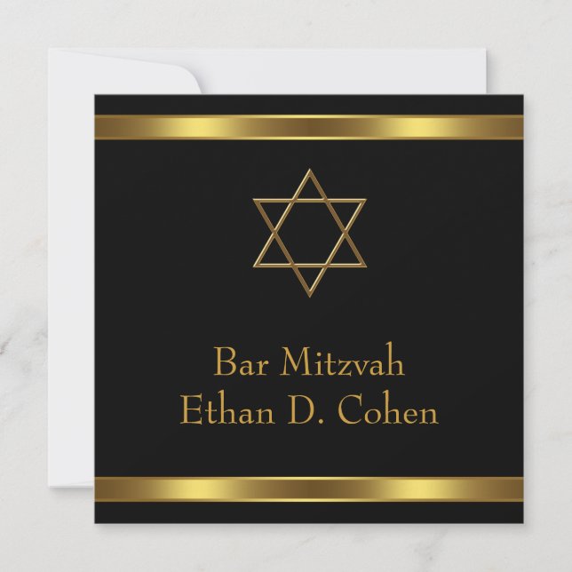 Invitation Black Gold Star de David Bar Mitzvah (Devant)