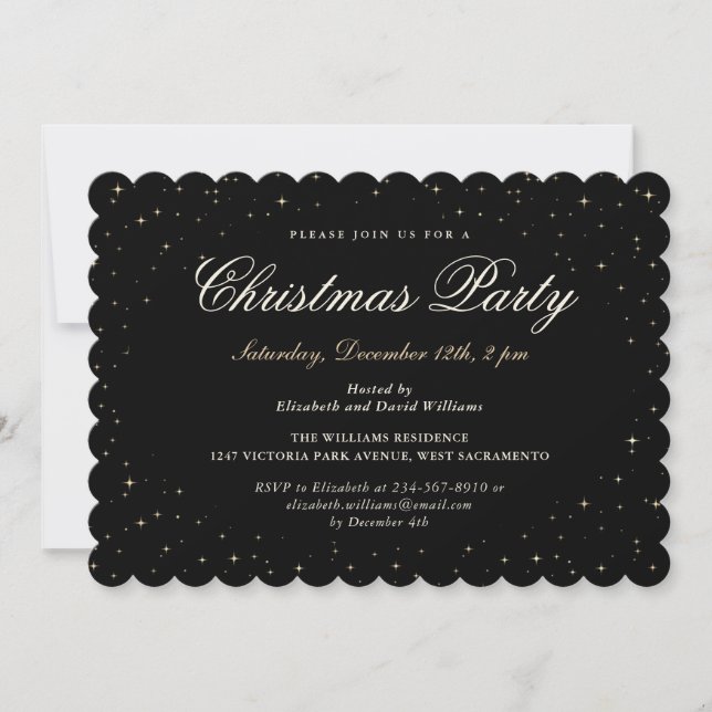 Invitation Black Gold Starry Fête de Noël (Devant)