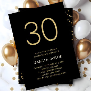 Invitation Black & Gold Stars 30e anniversaire