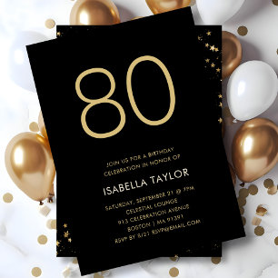 Invitation Black & Gold Stars 80e anniversaire