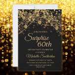 Invitation Black Gold String Lumières Surprise 60e anniversai<br><div class="desc">60e anniversaire invitation pour les femmes avec des lampes à cordes dorées scintillantes et un bokeh pétillant sur un arrière - plan noir audacieux. Parce que le texte est personnalisable, cette invitation est conçue pour une femme qui célèbre n'importe quel anniversaire. (18ème, 21, 30ème, 40ème, 50ème, 60ème, 70ème, 80ème, 90ème,...</div>