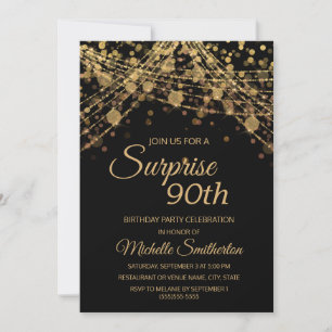 Invitation Black Gold String Lumières Surprise 90e anniversai