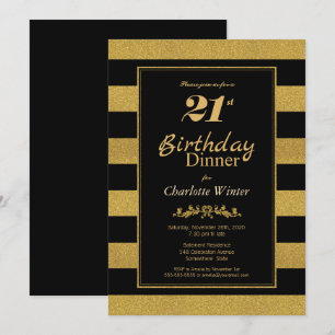 Invitation Black Gold Striped 21ème anniversaire Dîner