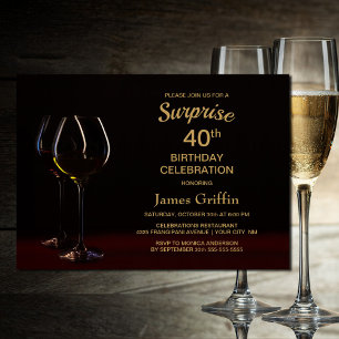 Invitation Black Gold Surprise 40e Anniversaire Vin Glass Par