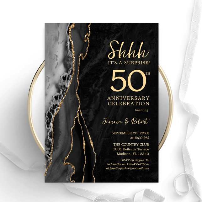Invitation Black Gold Surprise 50e anniversaire (Créateur téléchargé)