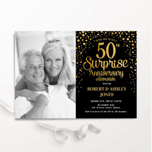 Invitation Black Gold Surprise 50th Anniversary Photo