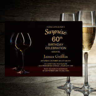 Invitation Black Gold Surprise 60e Anniversaire Vin Glass Par