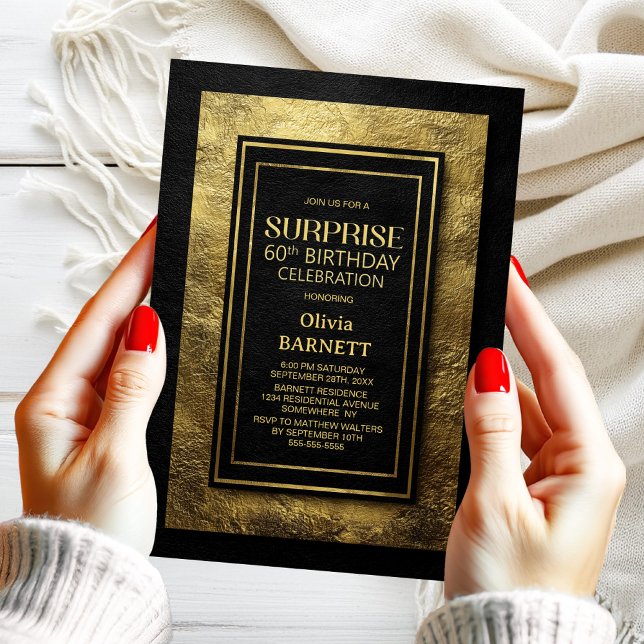 Invitation Black Gold Surprise 60th Birthday Party (Créateur téléchargé)