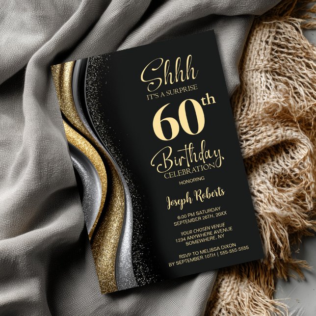Invitation Black Gold Surprise 60th Birthday Party (Créateur téléchargé)