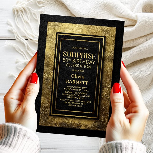 Invitation Black Gold Surprise 80th Birthday Party (Créateur téléchargé)