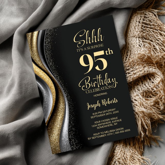 Invitation Black Gold Surprise 95th Birthday Party (Créateur téléchargé)