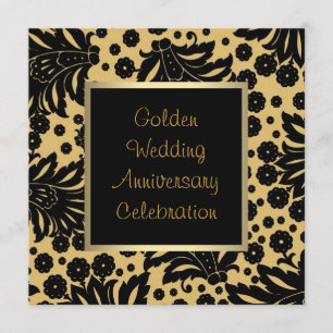 Invitation Black Gold Swirl 50e anniversaire de Mariage