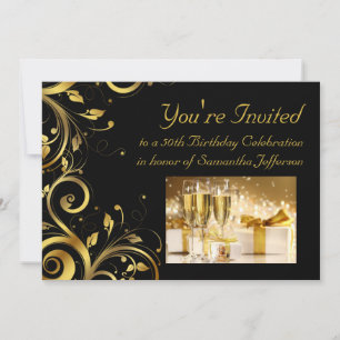 Invitation Black & Gold Swirl 5x7 Custom 50th Birthday Party