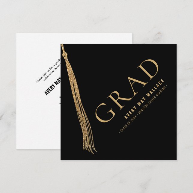 Invitation Black Gold Tassel Unique Graduation Custom  (Devant / Derrière)
