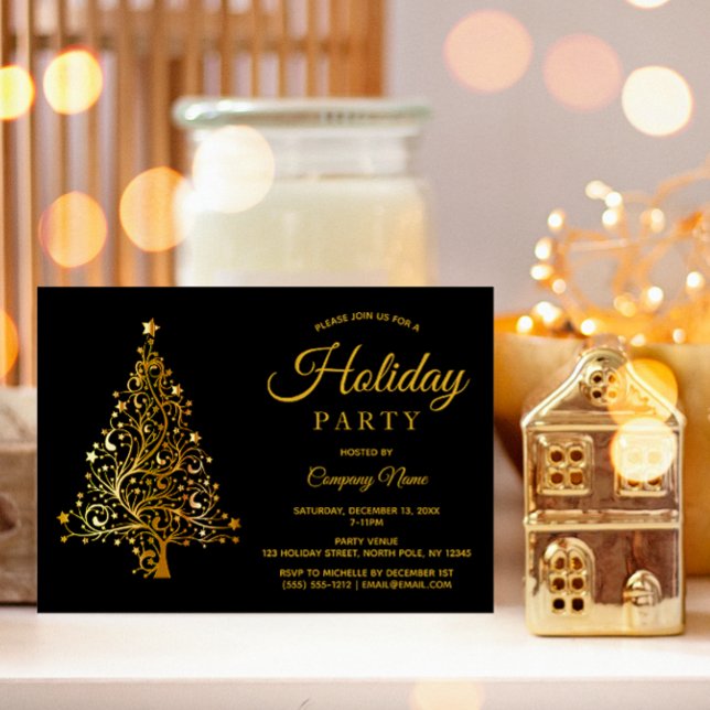Invitation Black Gold Tree Corporate Holiday Party (Créateur téléchargé)
