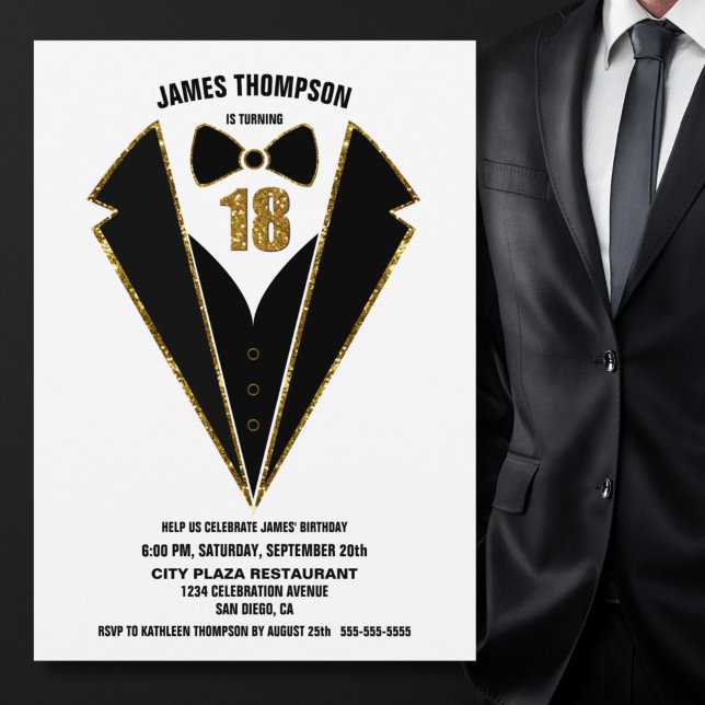 Invitation Black Gold Tuxedo 18e fête d'anniversaire (Créateur téléchargé)