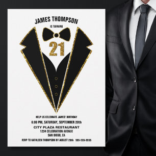 Invitation Black Gold Tuxedo 21e fête d'anniversaire