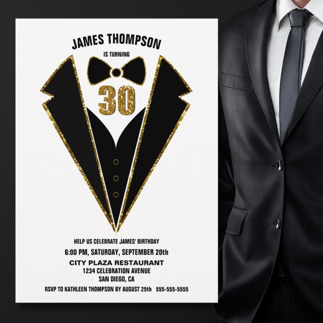 Invitation Black Gold Tuxedo 30e fête d'anniversaire (Créateur téléchargé)