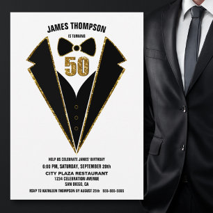 Invitation Black Gold Tuxedo 50e fête d'anniversaire