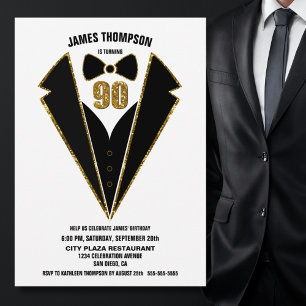 Invitation Black Gold Tuxedo 90e fête d'anniversaire