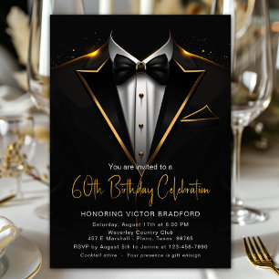Invitation Black Gold Tuxedo Mens N'importe quel nombre Anniv