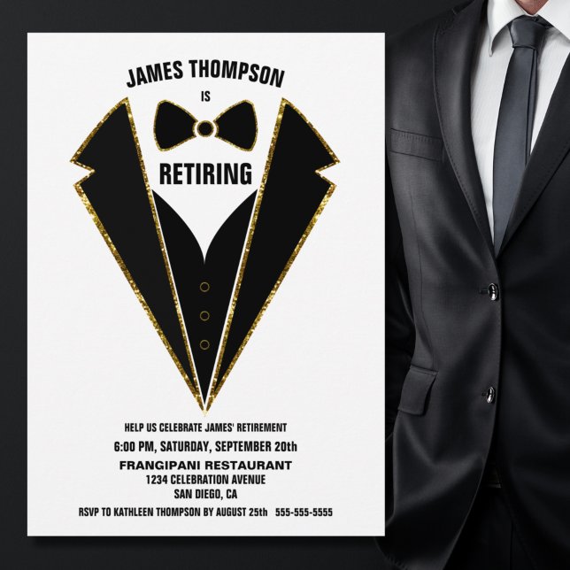 Invitation Black Gold Tuxedo Retraite (Créateur téléchargé)