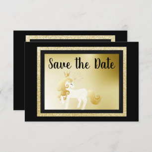 Invitation Black Gold Unicorn Anniversaire fête Enregistrer l