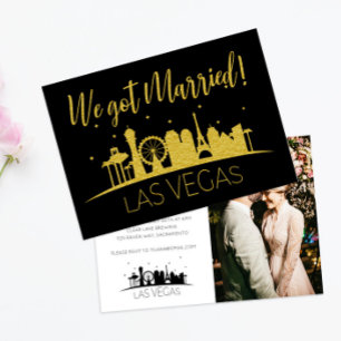 Invitation Black Gold Vegas Photo Mariage Elopement Party