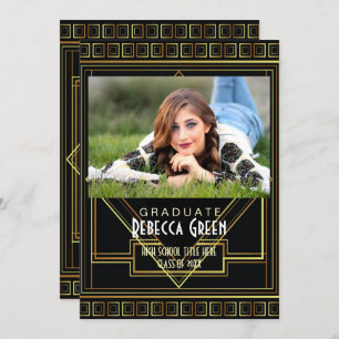 Invitation Black Gold vintage Grand gatsby fête de graduation
