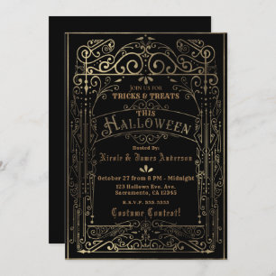 Invitation Black & Gold Vintage Victorian Déco Halloween