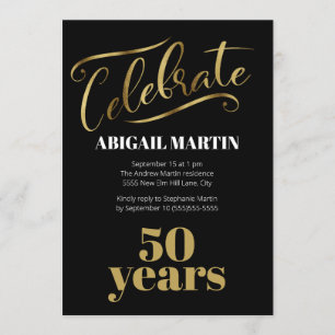 Invitation Black Gold White 50e fête d'anniversaire
