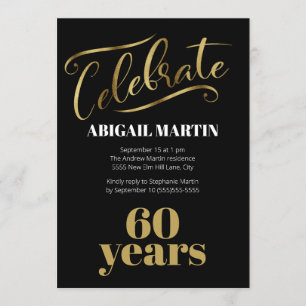 Invitation Black Gold White 60e fête d'anniversaire