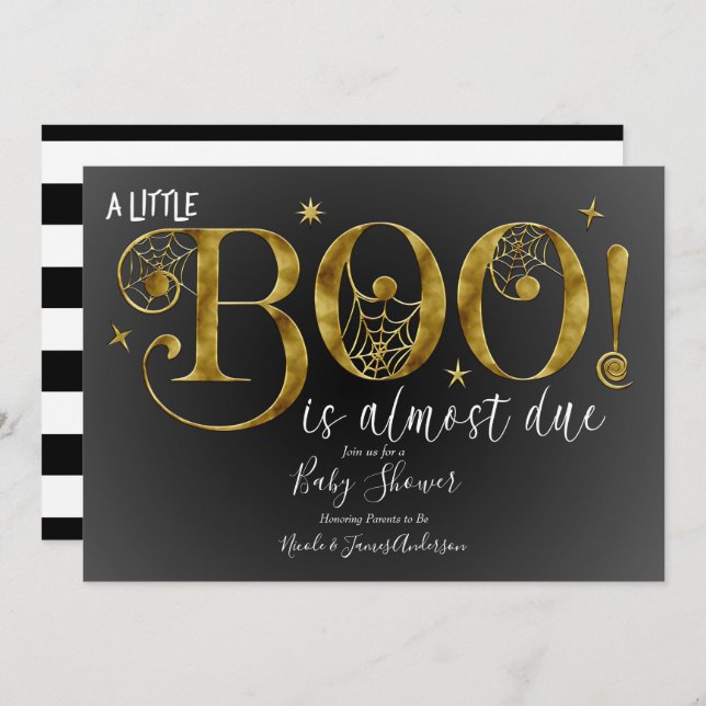 Invitation Black Gold White BOO Élégant Baby shower (Devant / Derrière)