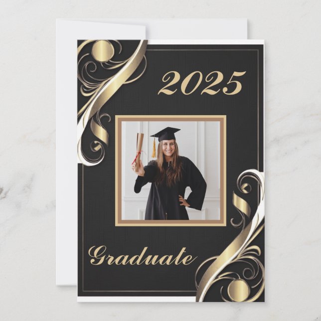 Invitation Black Gold White Graduation 2025 (Devant)