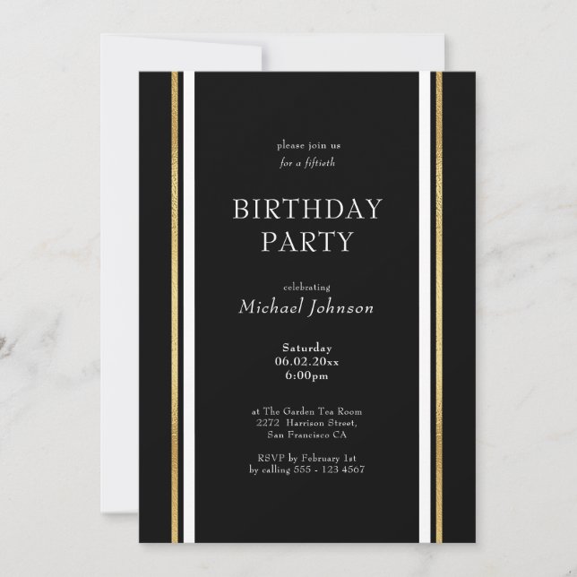 Invitation Black Gold White Minimalist 50e anniversaire (Devant)
