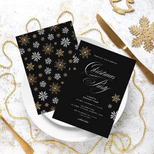 Invitation Black Gold White Snowflon Bureau Noël