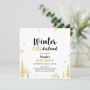 Invitation Black & Gold Winter Onederland 1er premier anniver